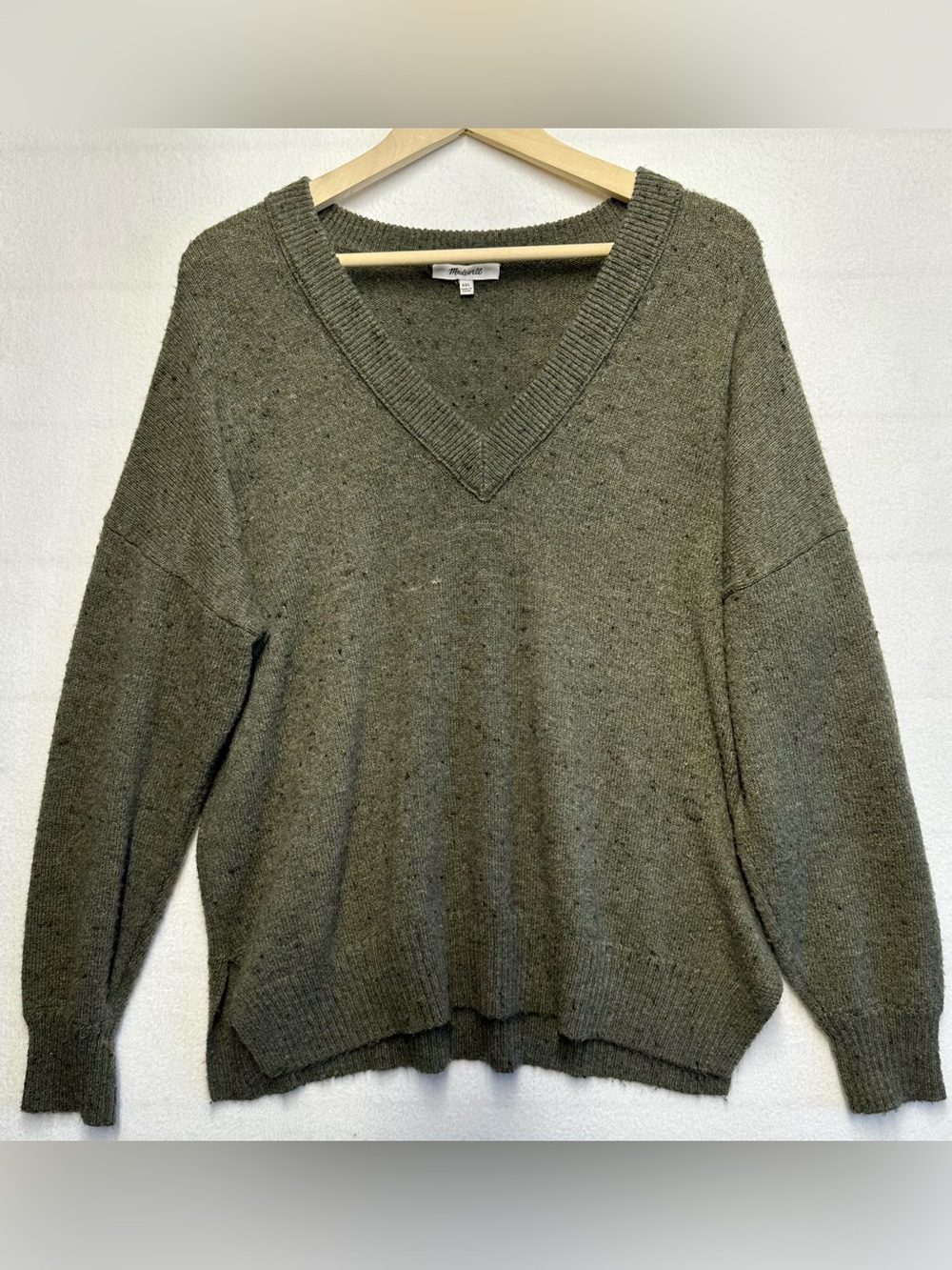 Madewell Green Wool‑Blend Textured Knit V-Neck Pullover Sweater XXL